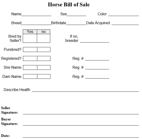 printable horse bill of sale form 6