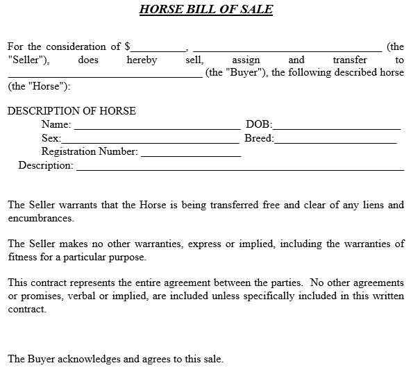printable horse bill of sale form 8