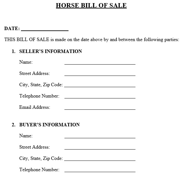 printable horse bill of sale form 9