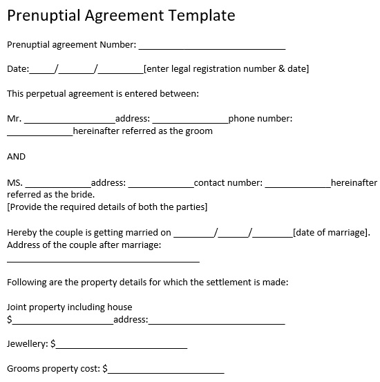 printable prenuptial agreement form 1