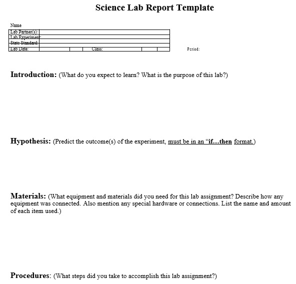 printable science lab report template