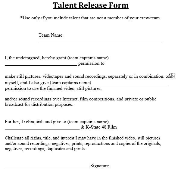 printable talent release form