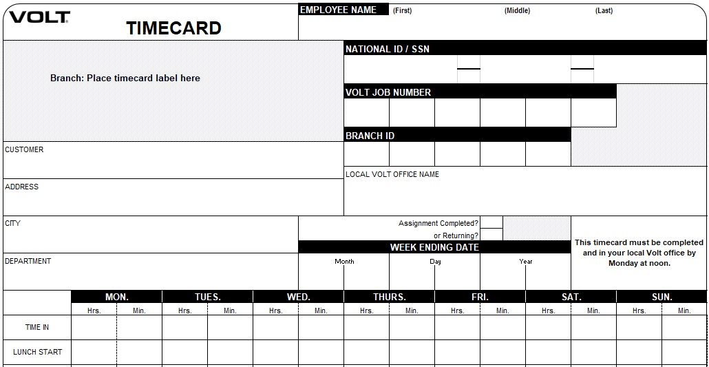 printable time card template excel