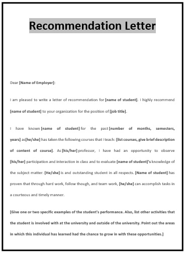 professional letter of recommendation template 1