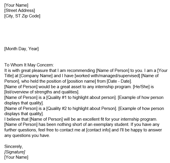 professional letter of recommendation template 5