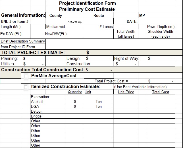 project identification form