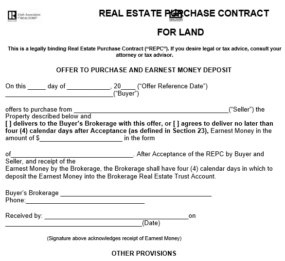 real estate purchase contract for land