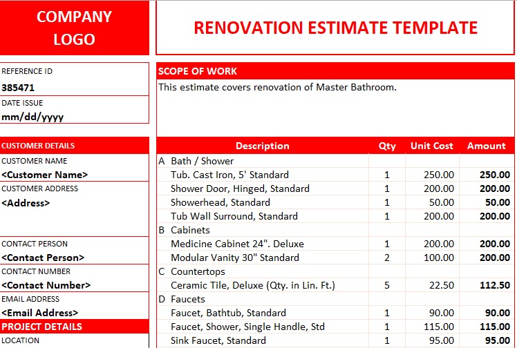 renovation estimate template