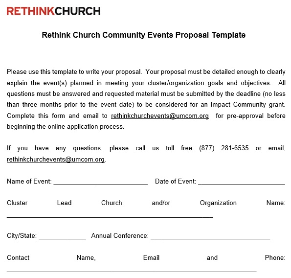 rethink church community events proposal template
