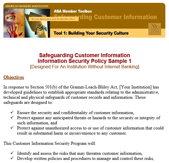 safeguarding customer information security policy template