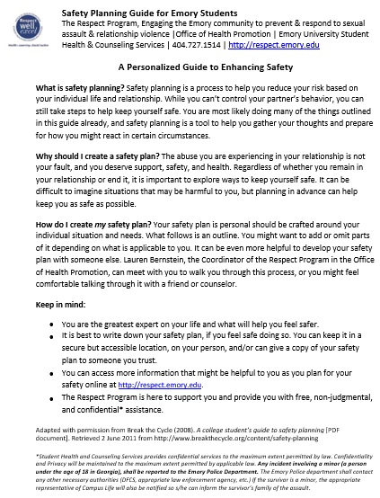 safety planning guide for emory students