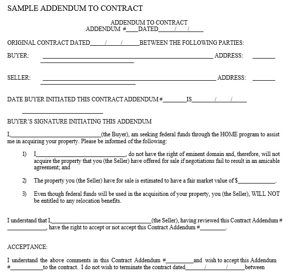 sample addendum to contract