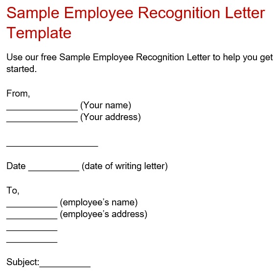 sample employee recognition letter template free