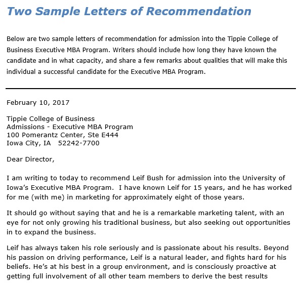 sample letter of recommendation template