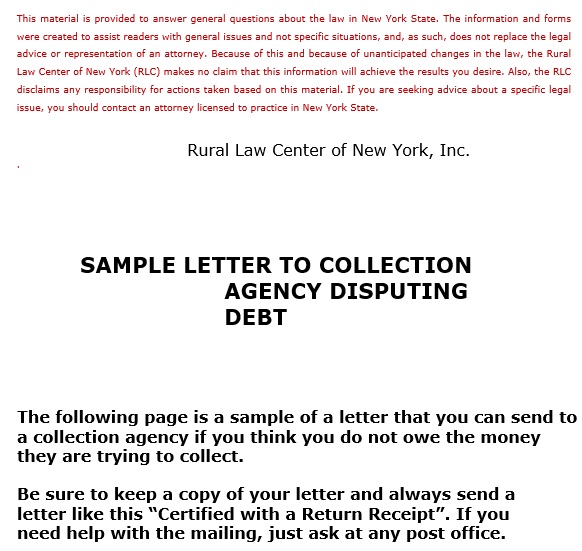 sample letter to collection agency disputing debt