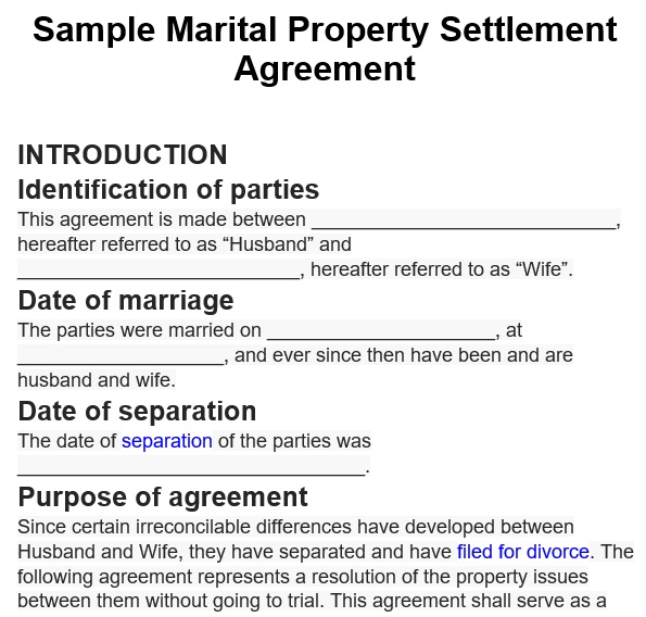 sample marital property settlement agreement
