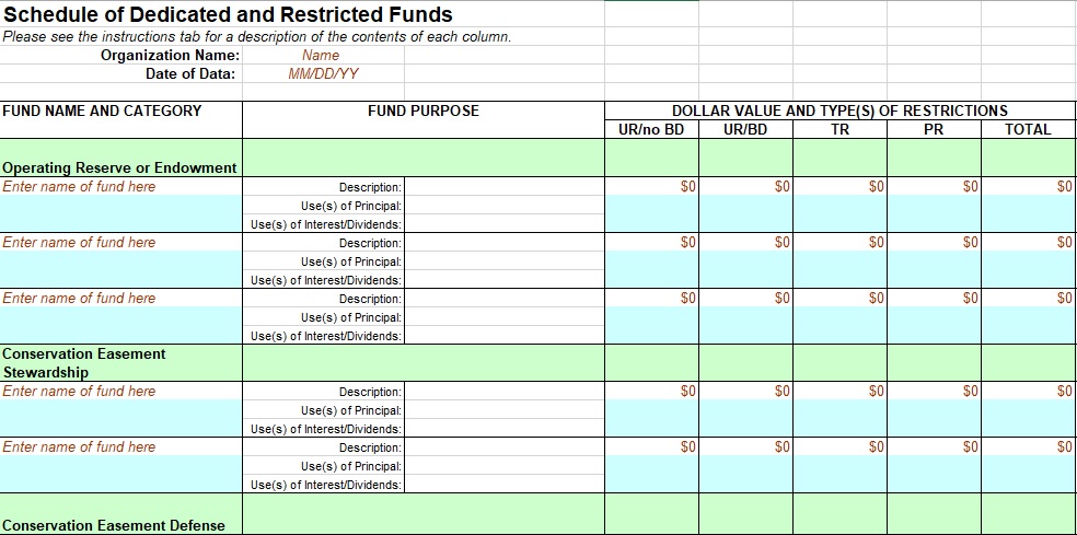 schedule of dedicated and restricted funds tracking sheet