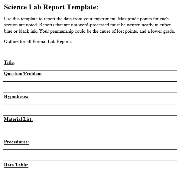 science lab report template
