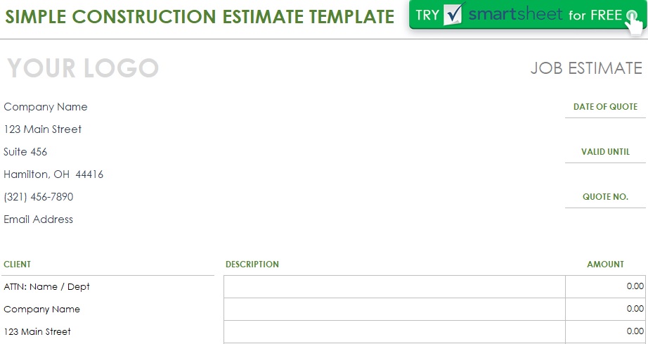 simple construction estimate template