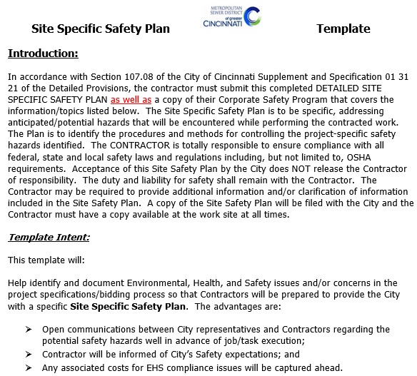site specific safety plan template