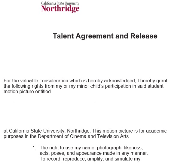 talent agreement and release form