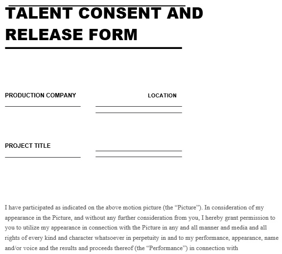 talent consent and release form