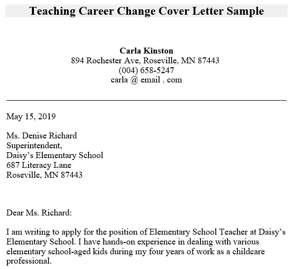 teaching career change cover letter