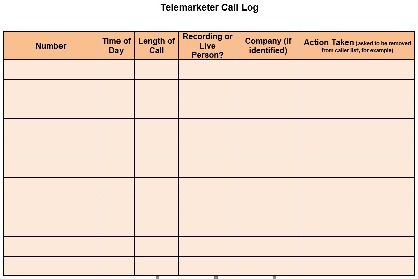 telemarketer call log template