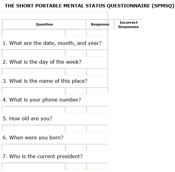 the short portable mental status questionnaire
