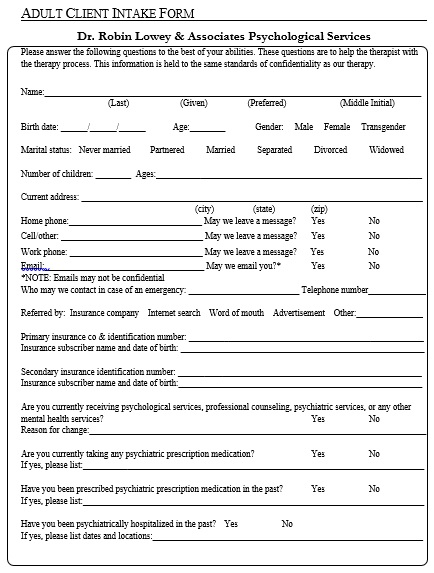 adult client intake form