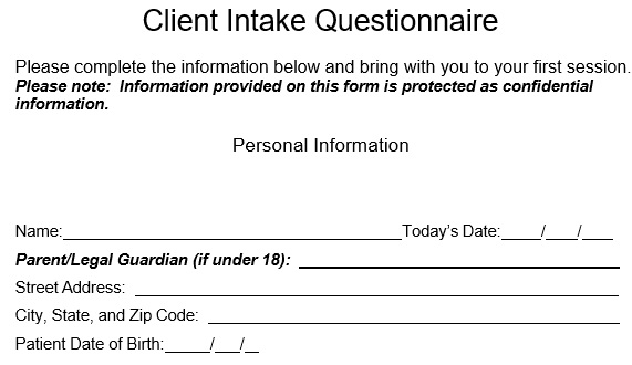 client intake questionnaire