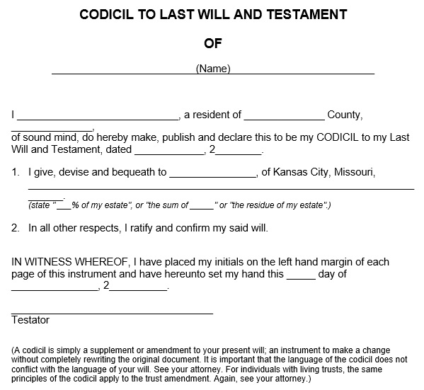 codicil to last will and testament template