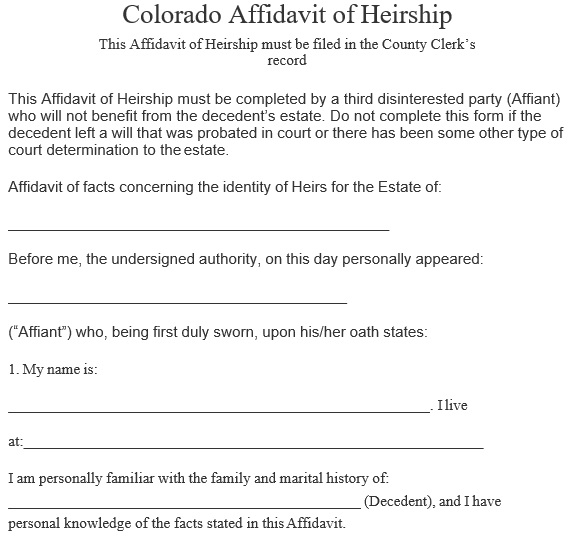 colorado affidavit of heirship form