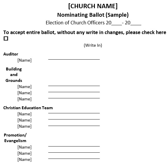 election ballot of church officers template
