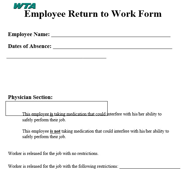 employee return to work form