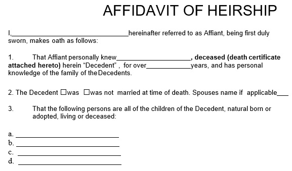 fillable affidavit of heirship form