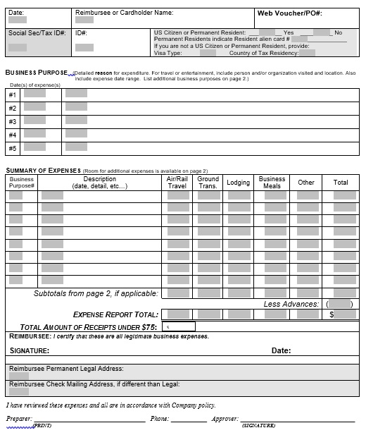 fillable blank travel expense report form