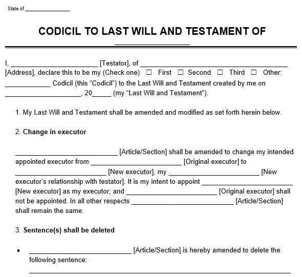 free codicil to will form 13