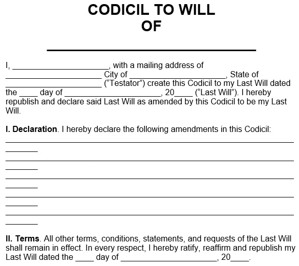 free codicil to will form 14