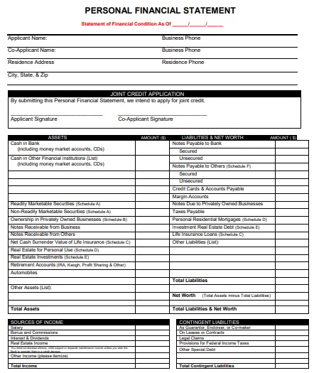 free personal financial statement template 10