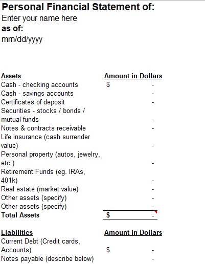 free personal financial statement template 11