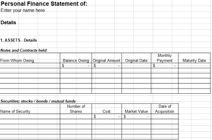 free personal financial statement template 3