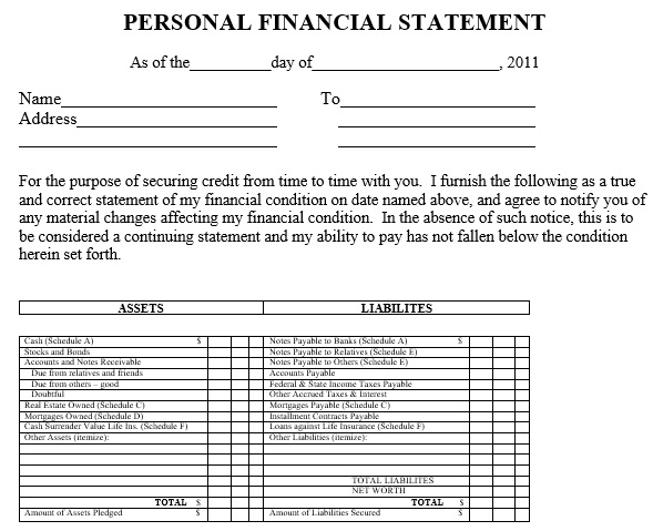 free personal financial statement template 5
