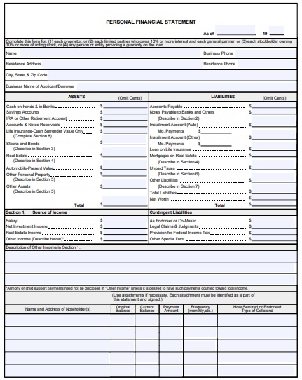 free personal financial statement template 6