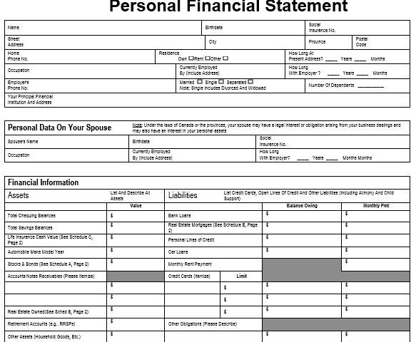 free personal financial statement template 9