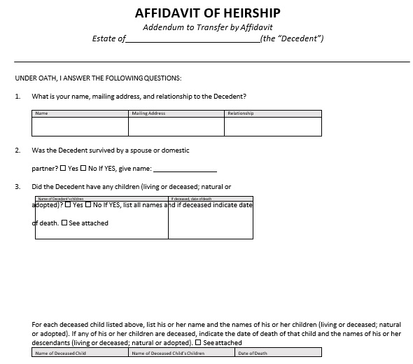free printable affidavit of heirship form