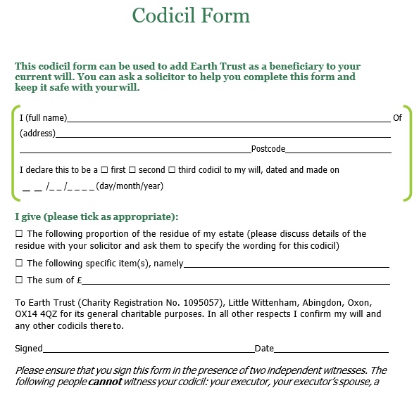 free printable codicil to will form