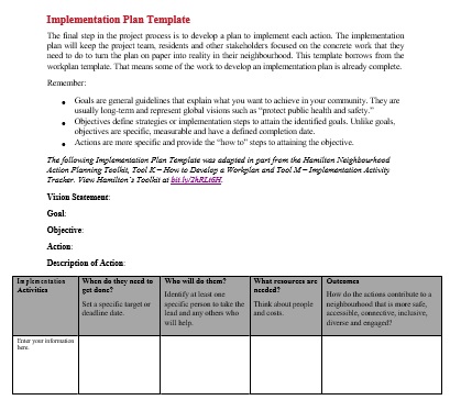free printable implementation plan template