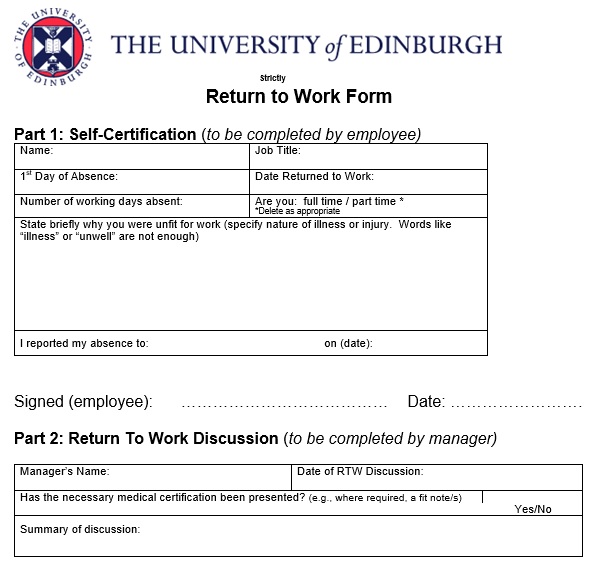 free return to work form 2