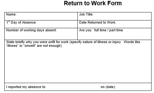 free return to work form 3